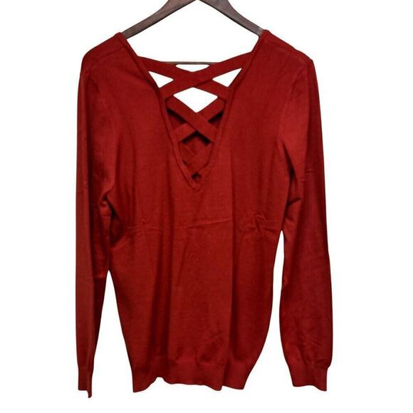 Love-Ellie Womens Large Rust V-Neck Sweater With Back Cross-Strap Detail - Picture 8 of 8